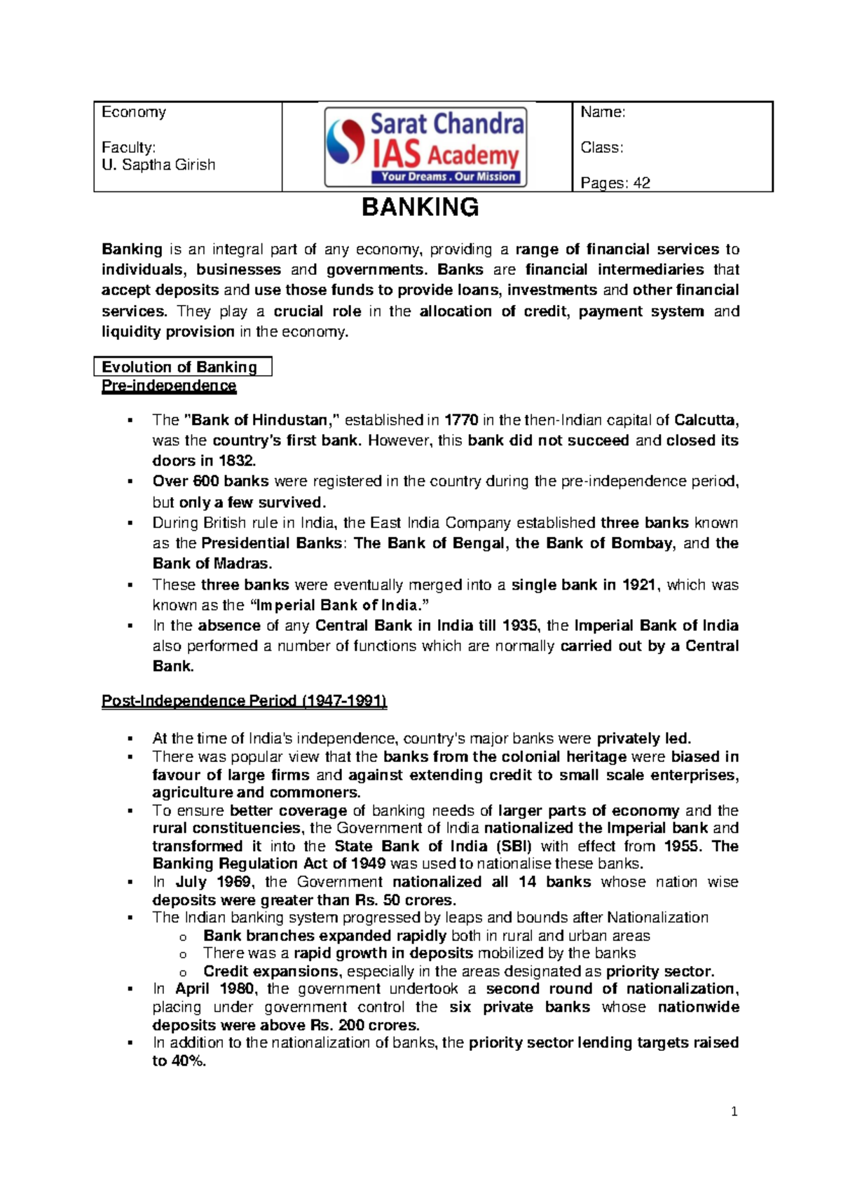 Banking Overview and Evolution: Insights for Course 1889385 - Studocu