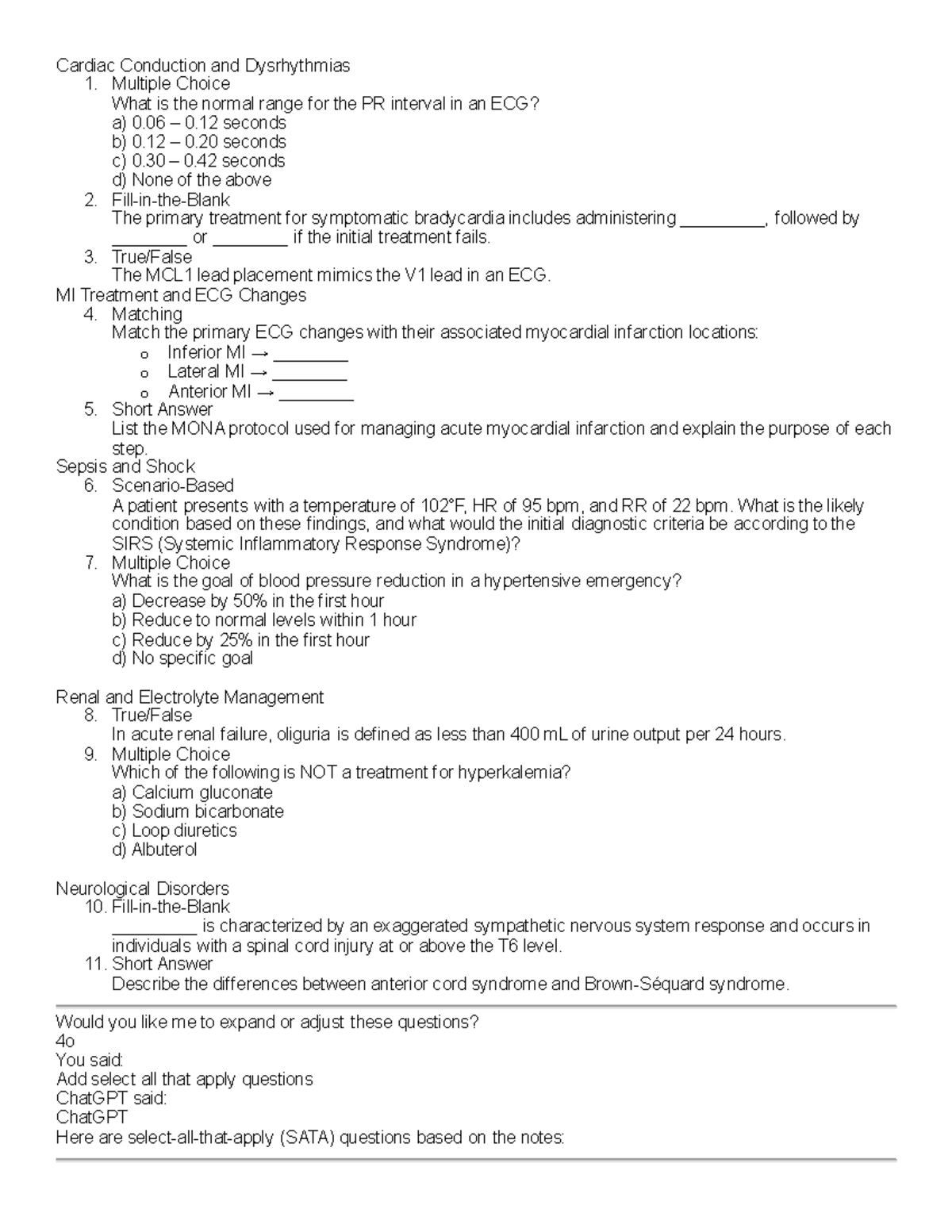 Cardiac Conduction and Dysrhythmias Practice Test Questions (NUR 101 ...