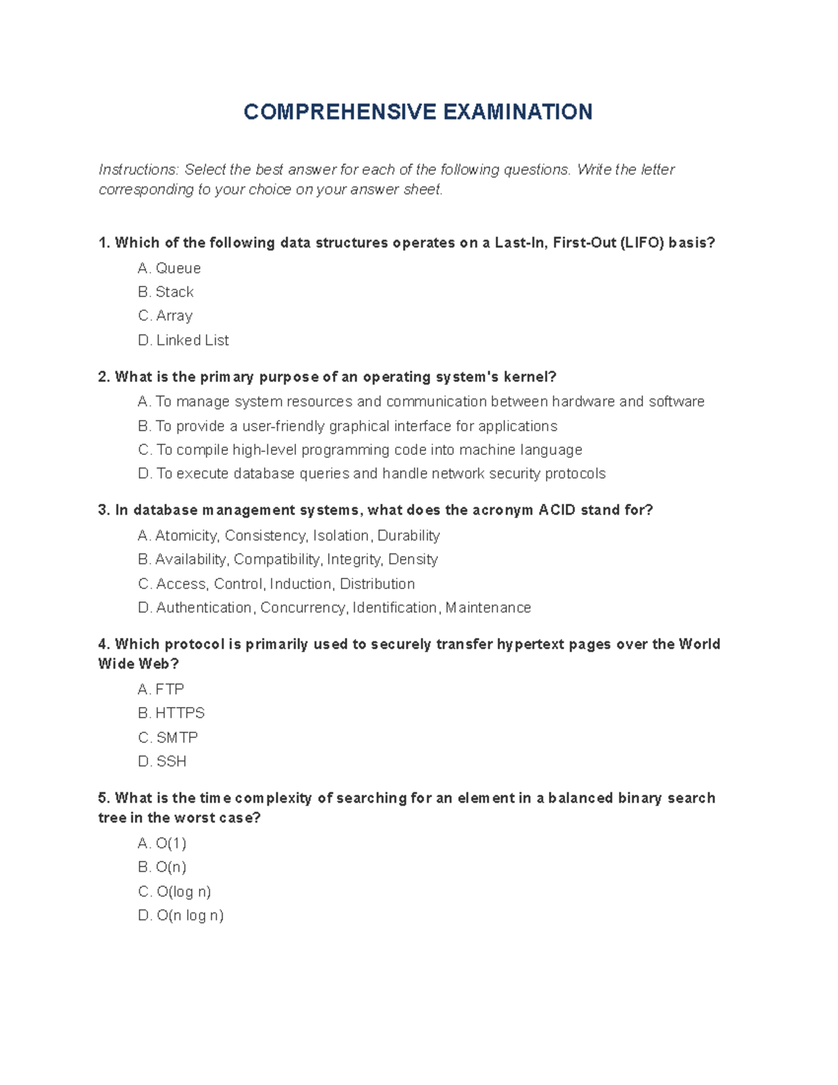 COMPREHENSIVE EXAMINATION Questions for Review and Study - Studocu