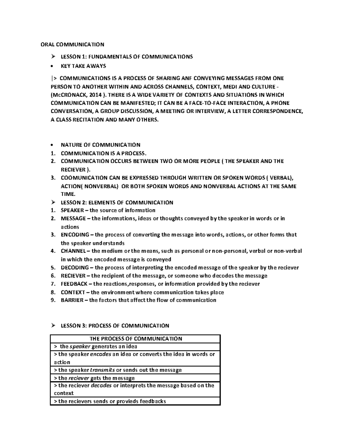 Oral Comm - Lesson Notes on Communication Fundamentals and Models - Studocu
