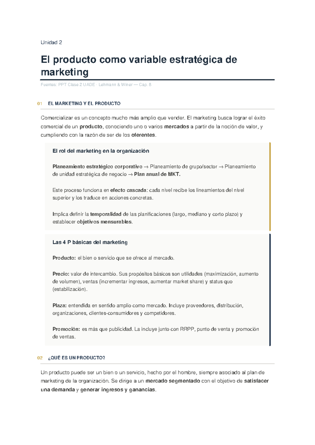 Unidad 2: El Producto como Variable Estratégica de Marketing - Resumen ...