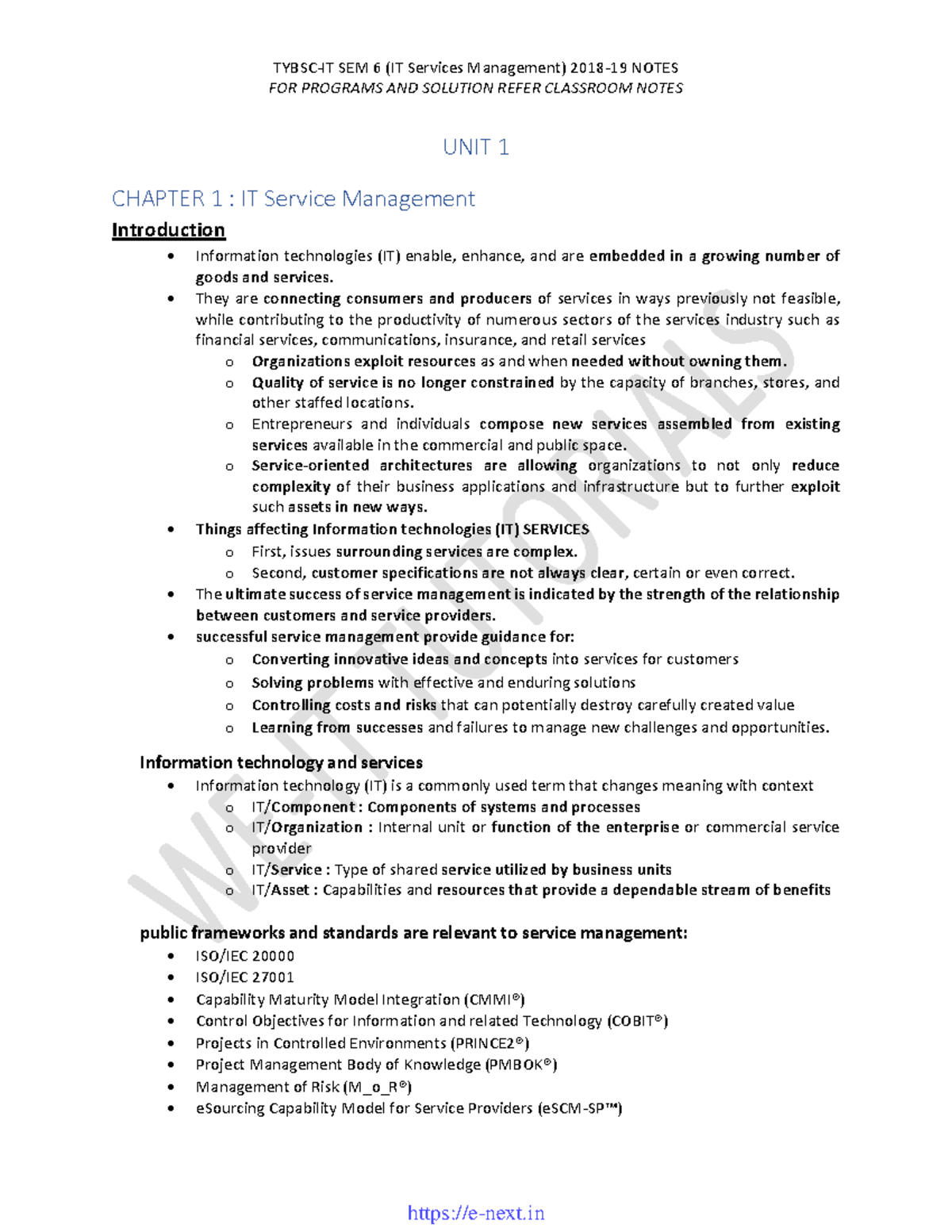 SEM 6 IT Services Management Complete Notes and Solutions - Studocu