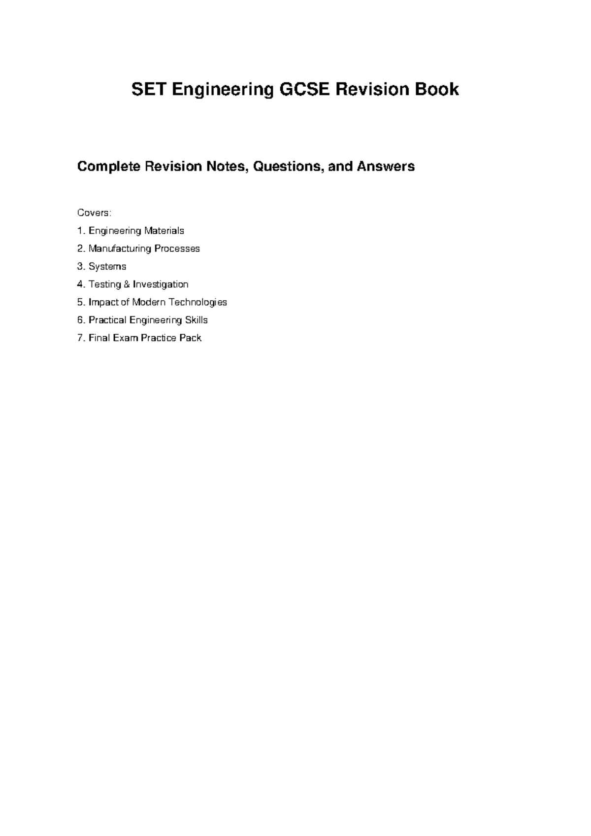 SET Engineering GCSE Final Exam Revision Notes & Practice Pack - Studocu