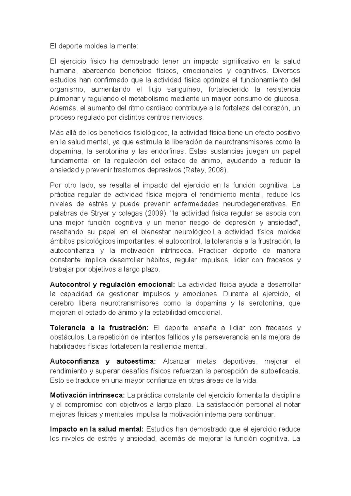 El impacto del ejercicio en la salud mental y cognitiva - Studocu