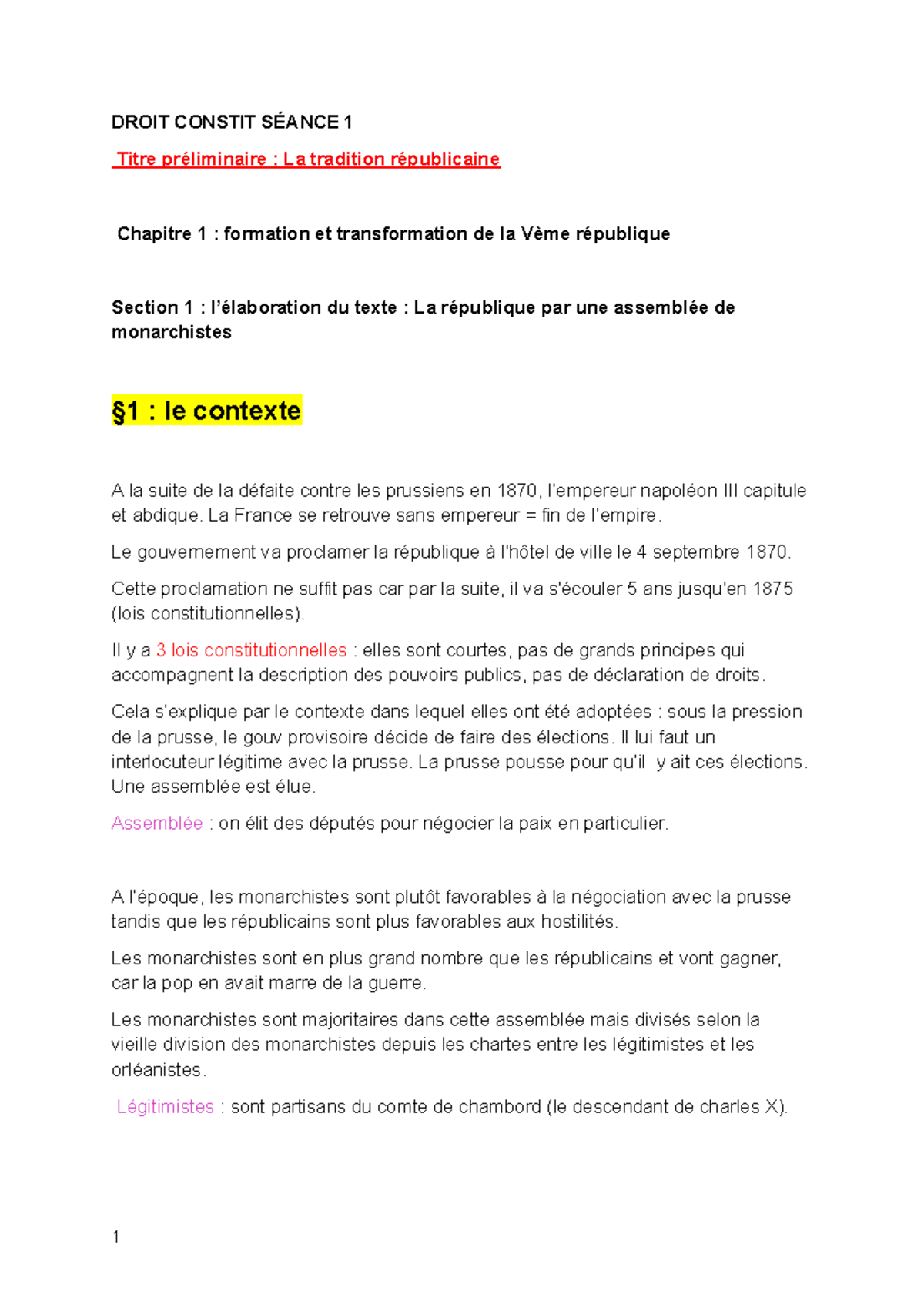 Droit constit-2 - cours de constit - DROIT CONSTIT SÉANCE 1 Titre ...