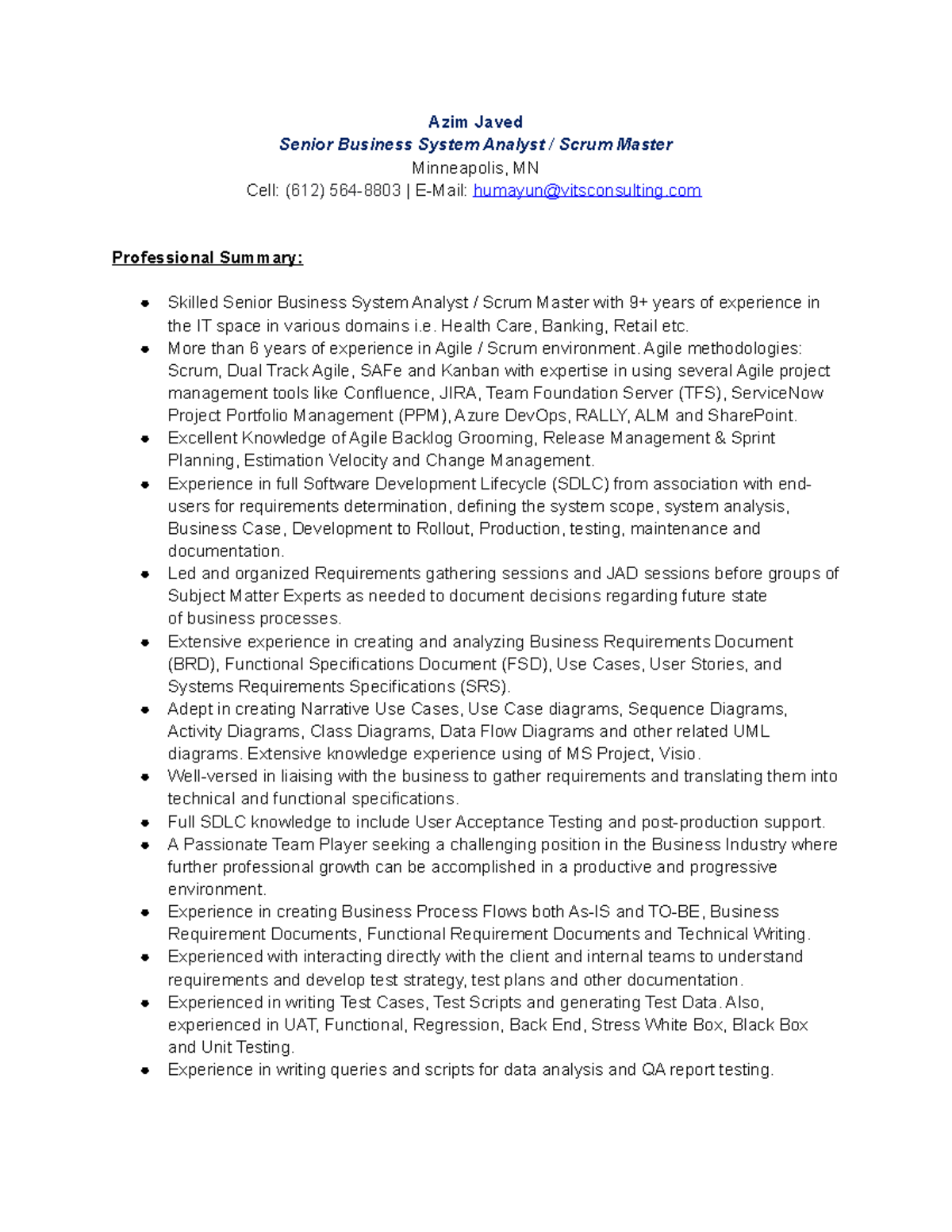 Senior Business Analyst Profile - Agile Expertise & Experience Overview ...