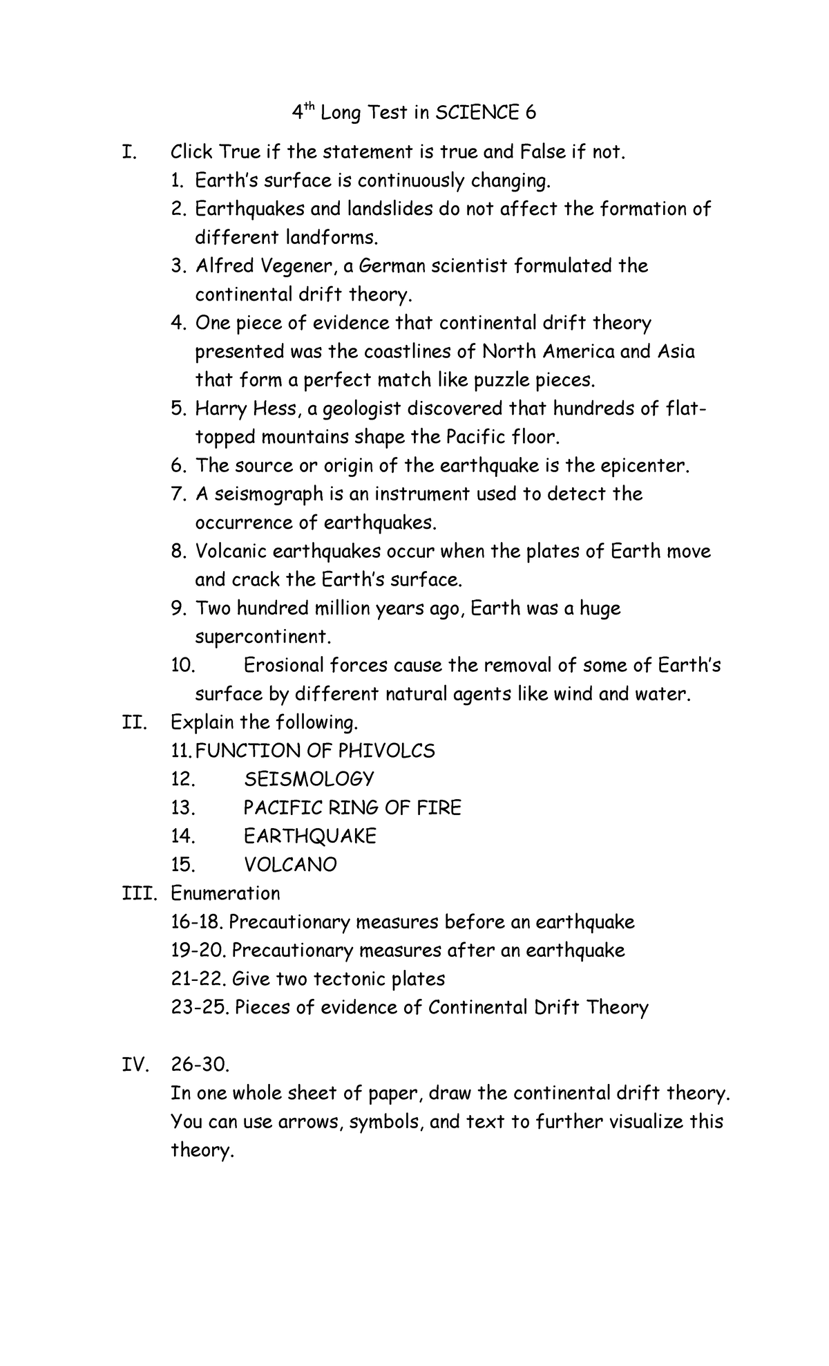 4th long test in SCIENCE 6: Earth science concepts and theories - Studocu