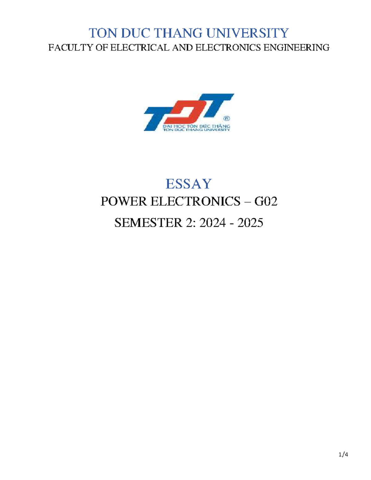 Essay on Power Electronics G02 - HK2 2024-2025 Report - Studocu