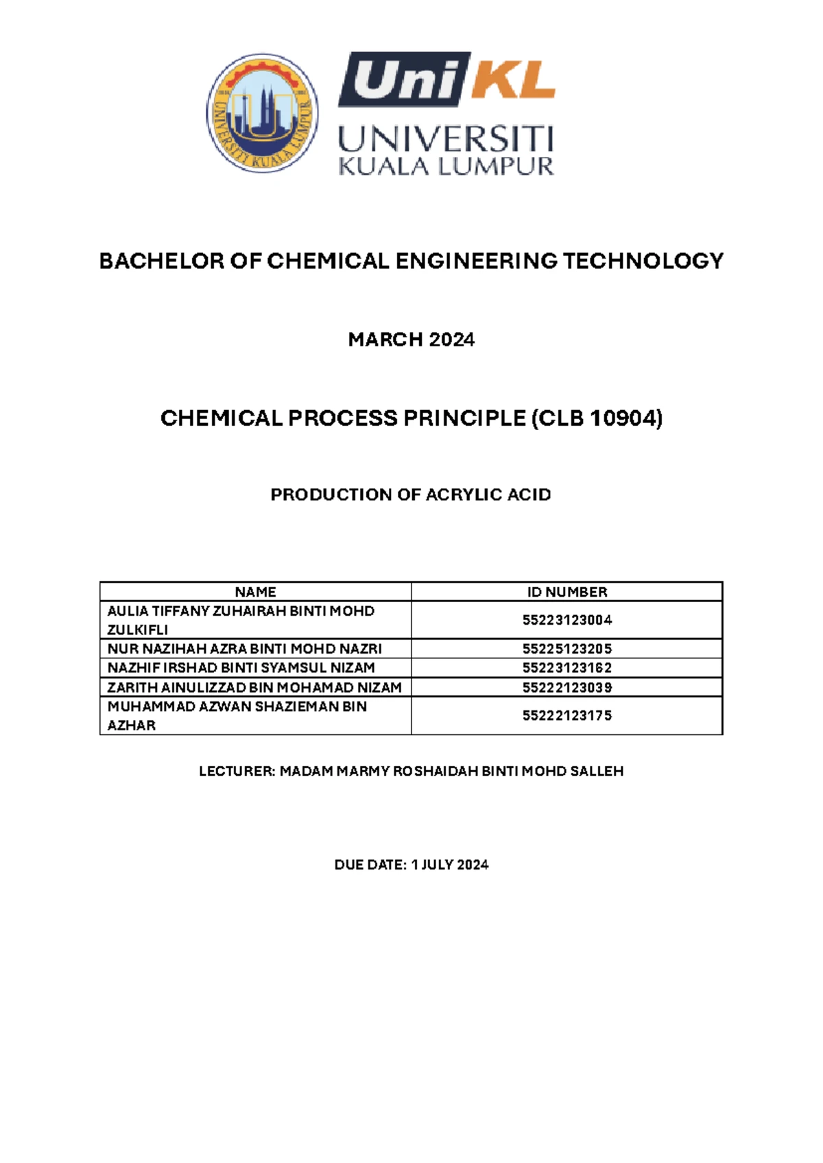 CPP CLB 10904 Distillation Process Lab Report Submission - Studocu