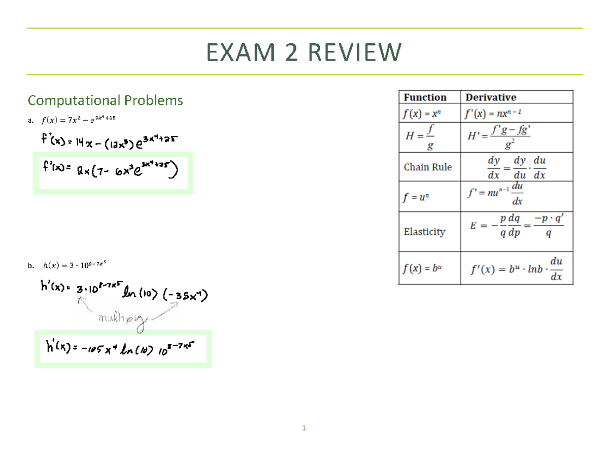 Exam 2 Review: Computational Problems & Elasticity Analysis - Studocu