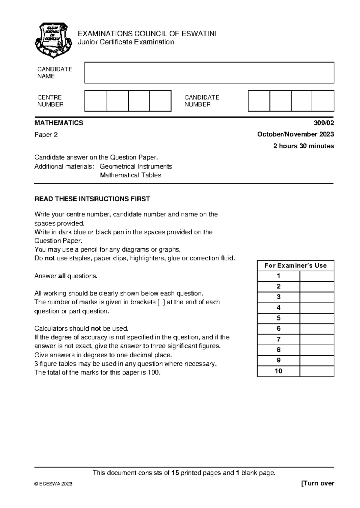 JC Mathematics 2023 Paper 2 Examination Questions - Studocu