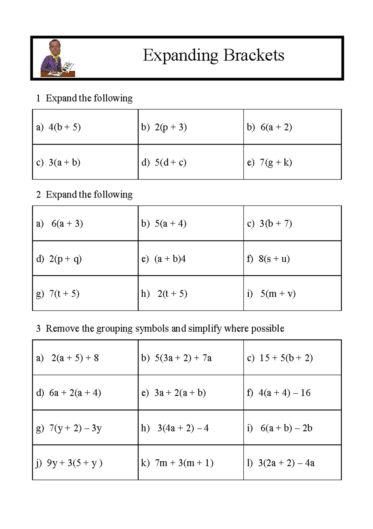 Expanding Brackets: Exercises and Solutions (Math 5) - Studocu