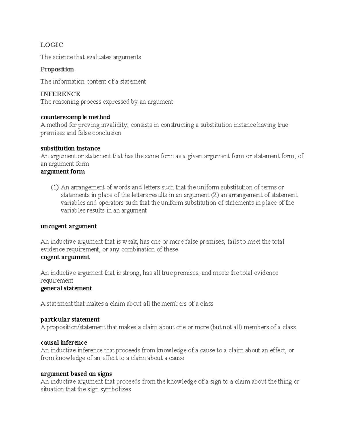 Glossary of Key Terms in Logic - Chapter 1 - Studocu