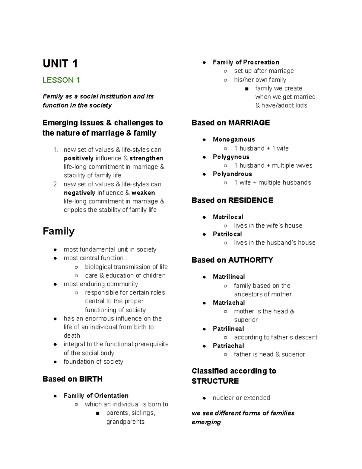 Module 1-2 Theology Notes on Marriage and Family Dynamics - Studocu
