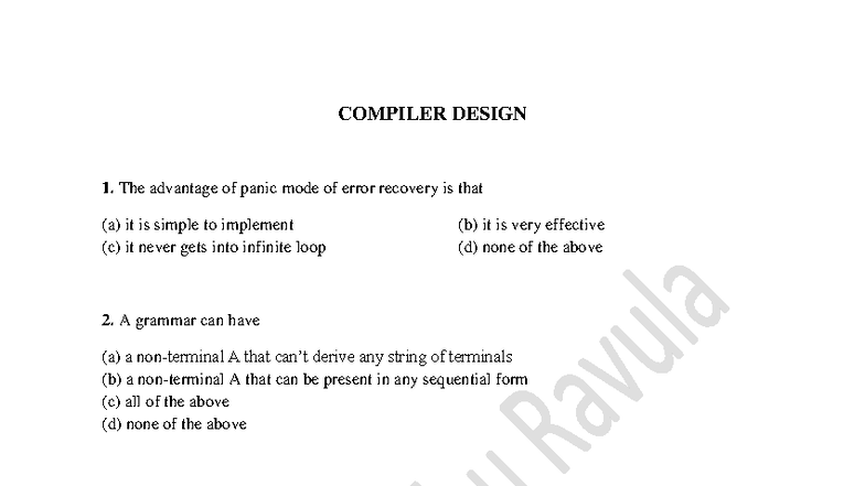CD-Q3: Compiler Design Quiz Notes on Error Recovery and Optimization ...