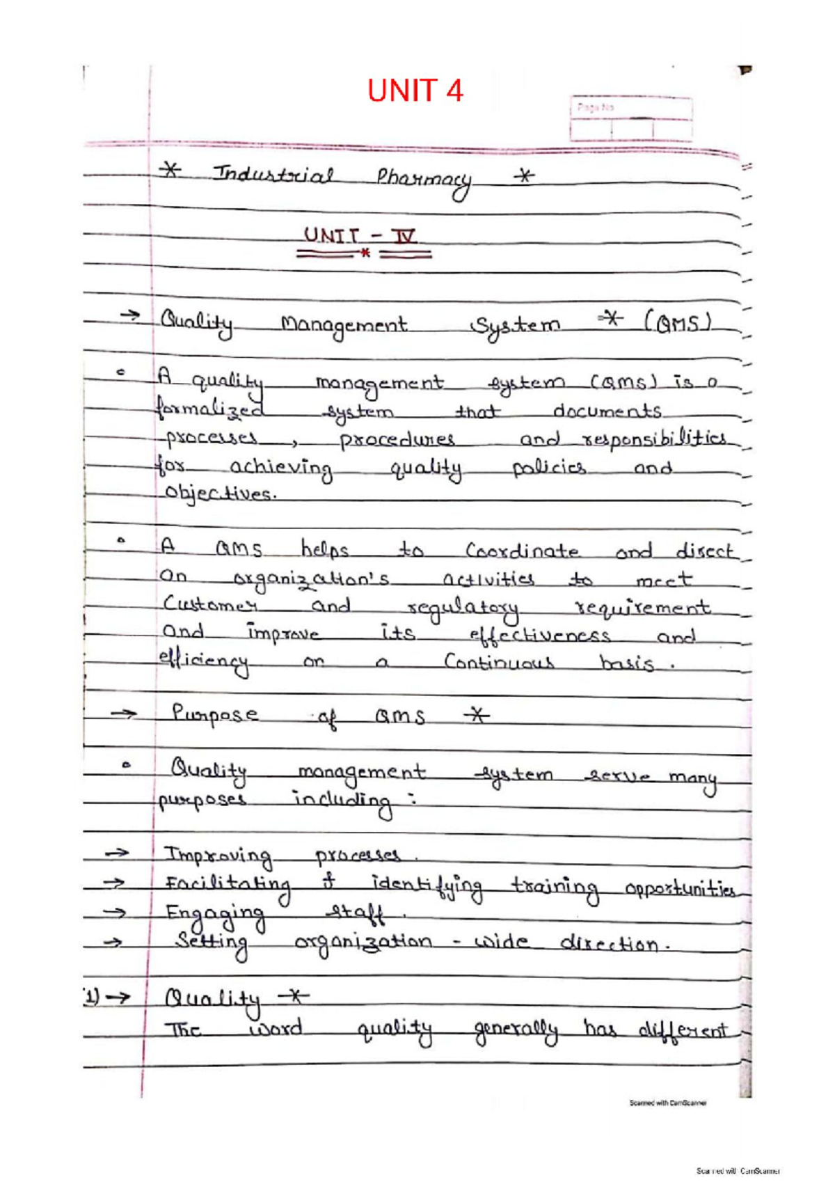 UNIT 4 Industrial Pharmacy: Quality Management System (QMS) Notes - Studocu