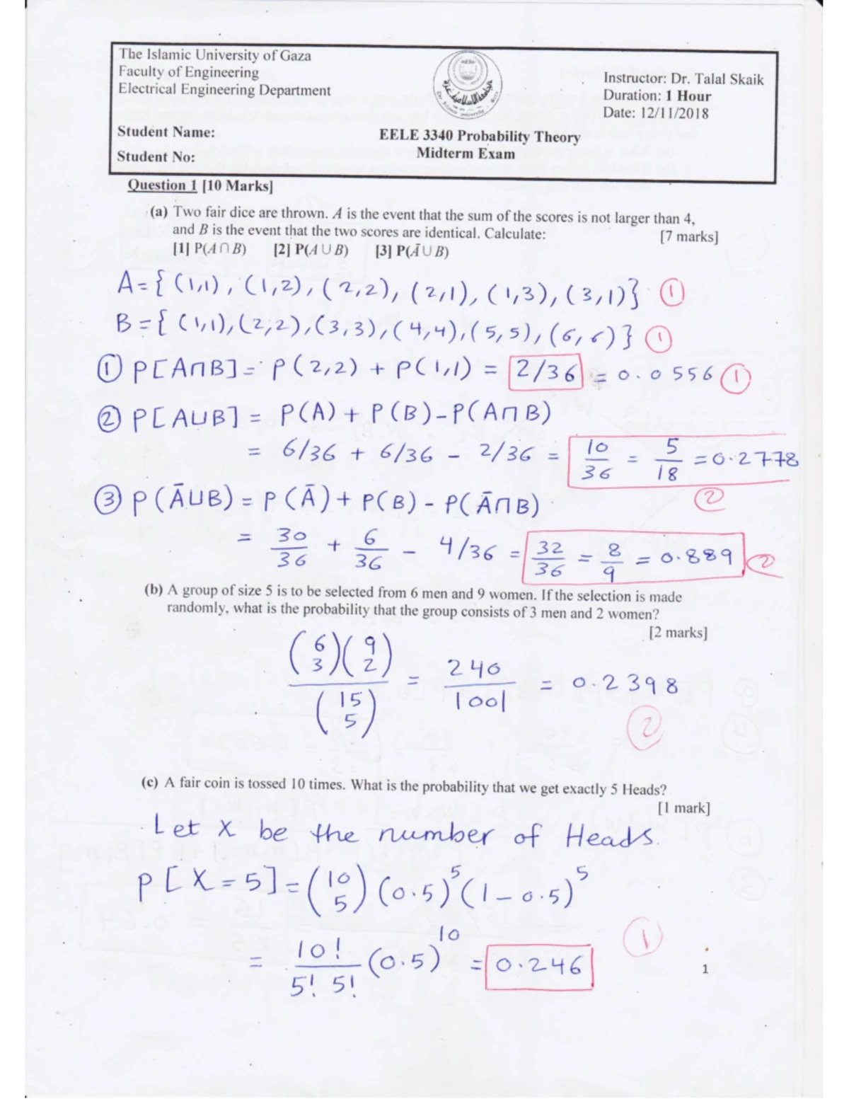 Probability Theory EELE 3340 Midterm Exam Solutions 2017 - Studocu