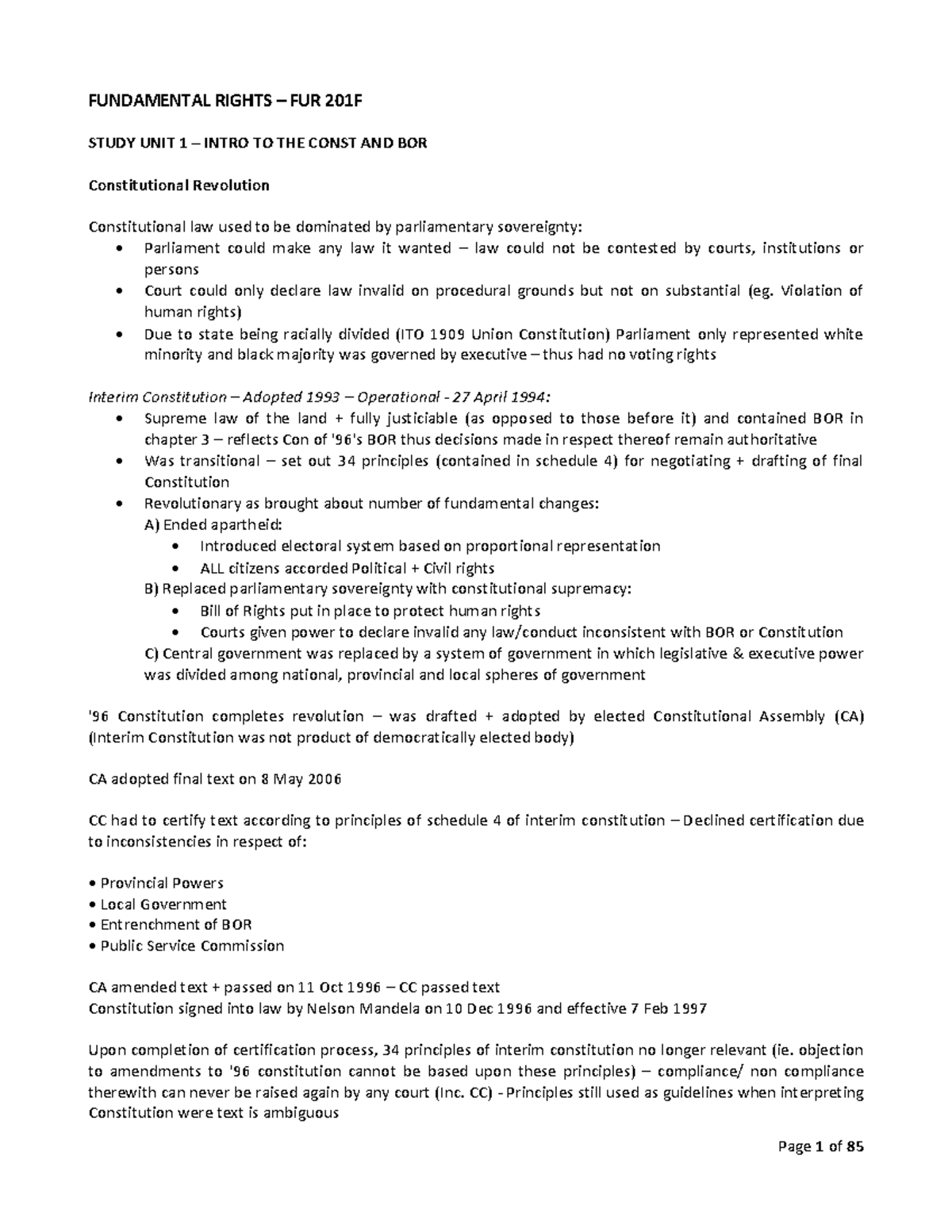 FUR2601 Case Study Summary: Fundamental Rights in SA Constitution - Studocu
