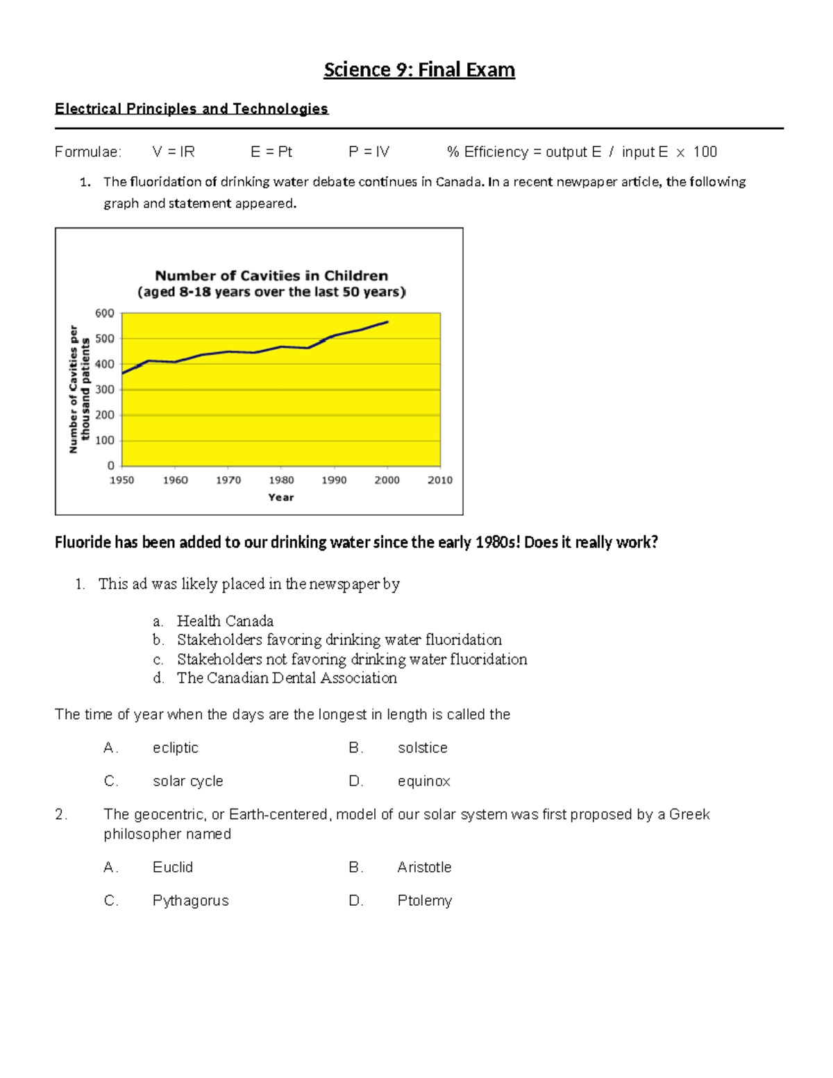 Science 9 Final Exam Test Bank Questions and Answers - Studocu