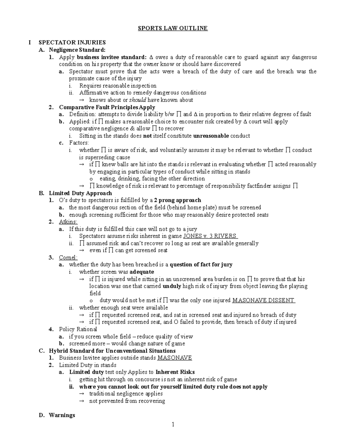 Sports-Law - sports law I spring - SPORTS LAW OUTLINE I SPECTATOR ...