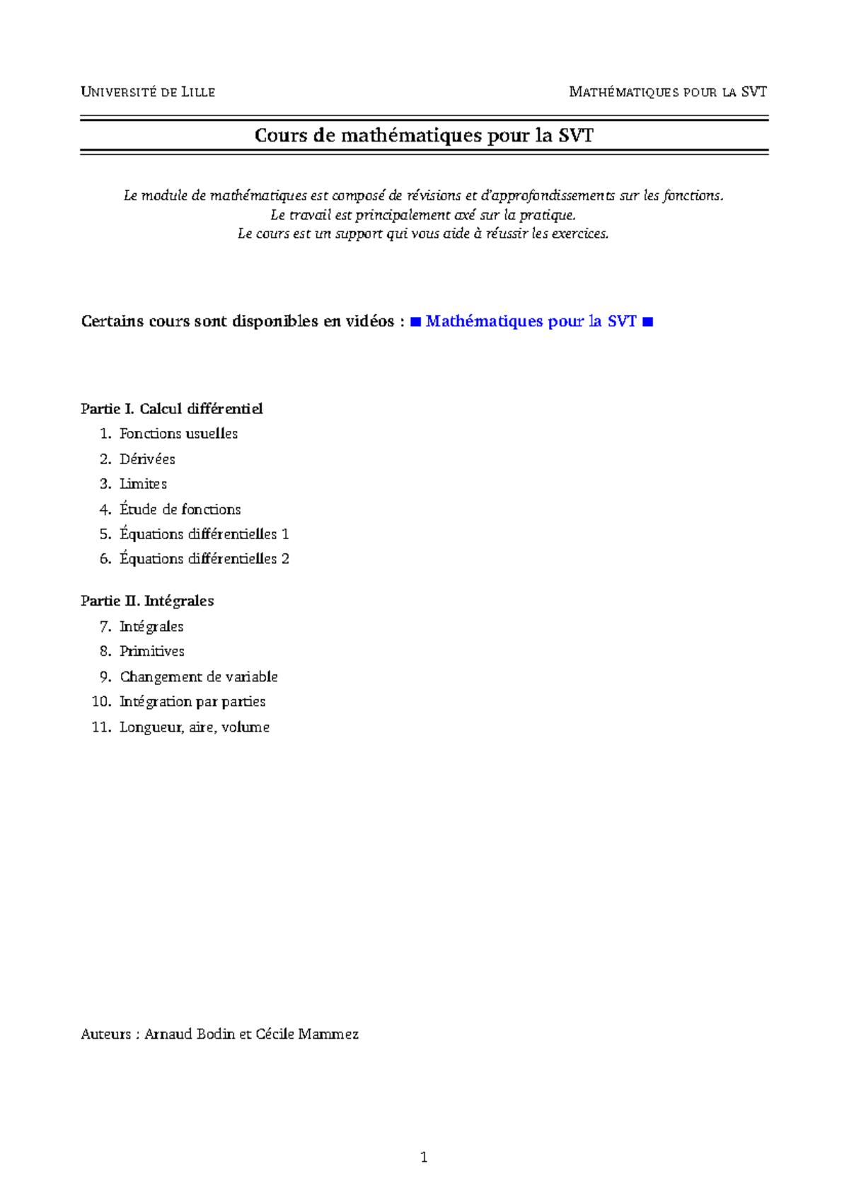 Cours Mathémtiques SVT - UNIVERSITÉ DE LILLE MATHÉMATIQUES POUR LA SVT ...