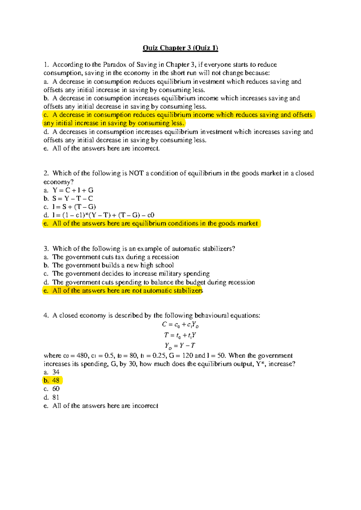 Practice Quiz 1 Goods Market Solution - Quiz Chapter 3 (Quiz 1 ...