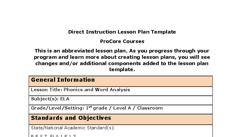 D658 Phonics & Word Analysis Lesson Plan Template for ELA - Studocu