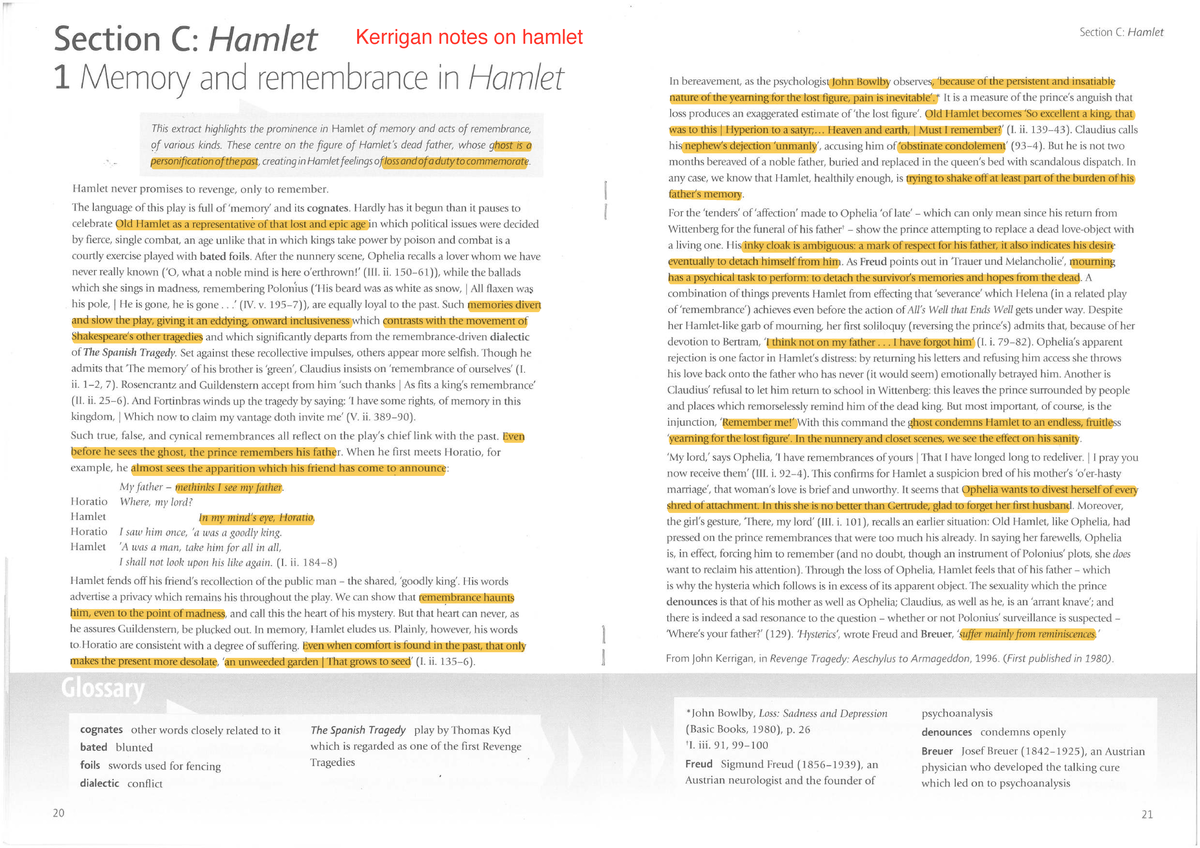 UCL Anthology: Kerrigan's Insights on Memory in Hamlet - Studocu