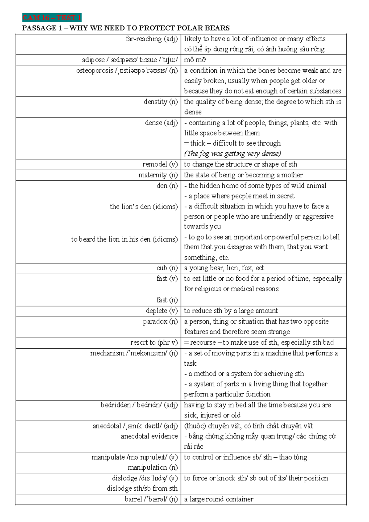 CAM 16 - IELTS Practice Reading Test with Passages and Vocabulary - Studocu