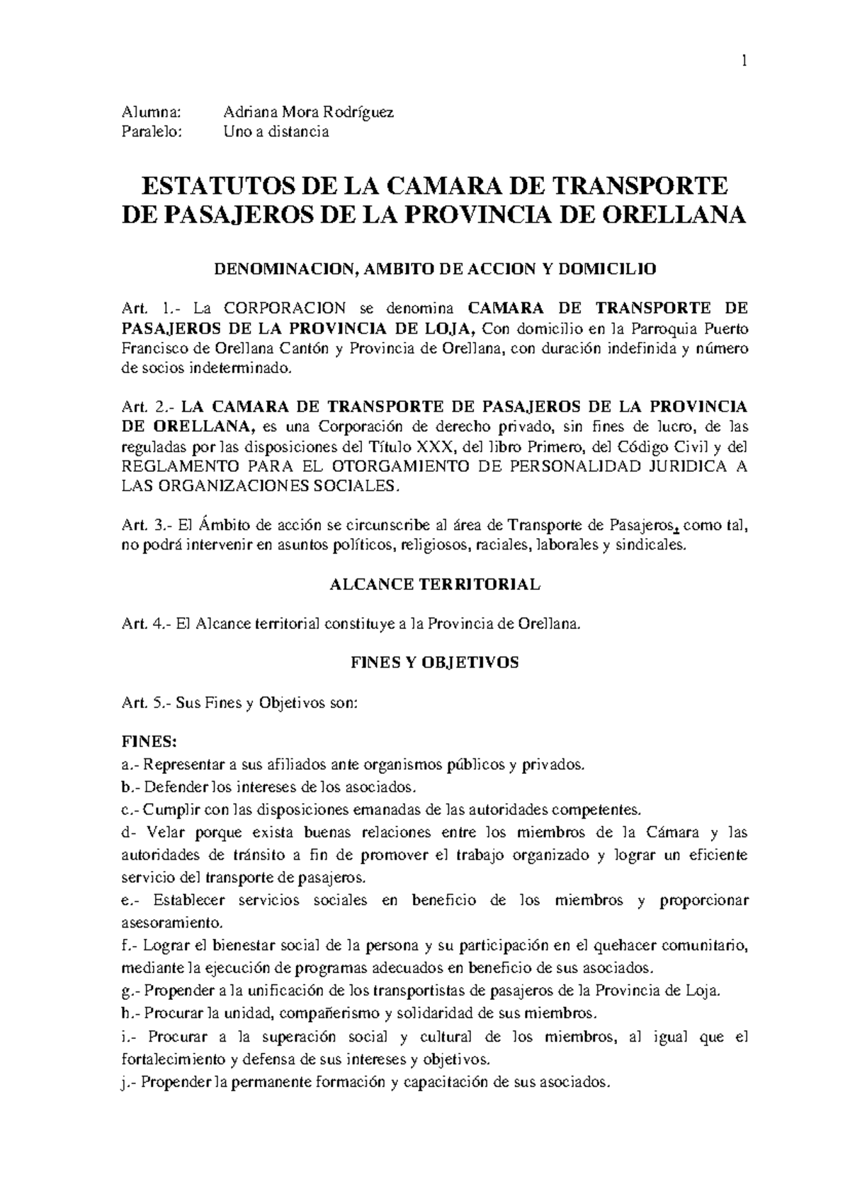 Estatutos de la Cámara de Transporte de Pasajeros - Orellana (2021 ...