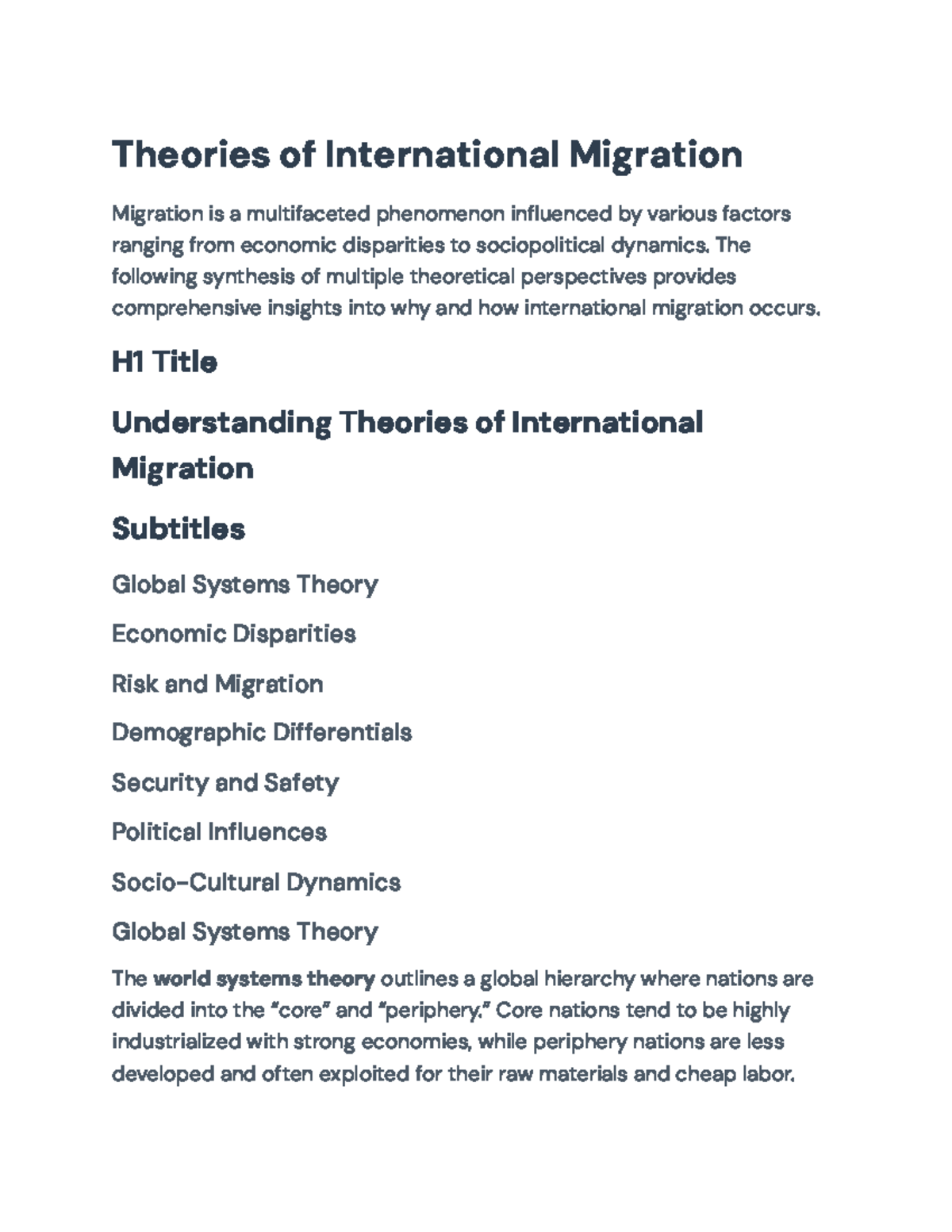 Understanding Theories of International Migration (SOC 301) - Theories ...