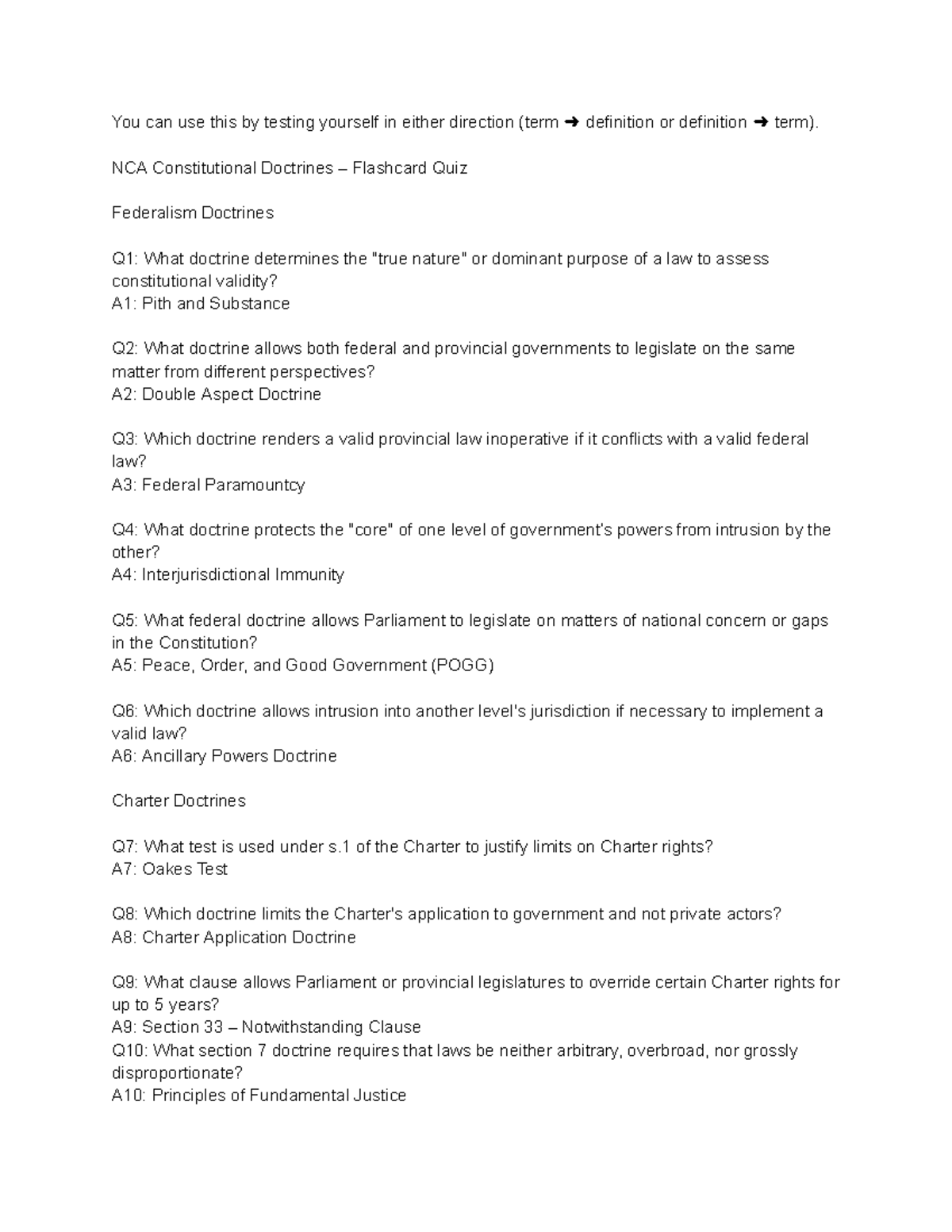 NCA Constitutional Doctrines Flashcard Quiz - Study Notes - Studocu