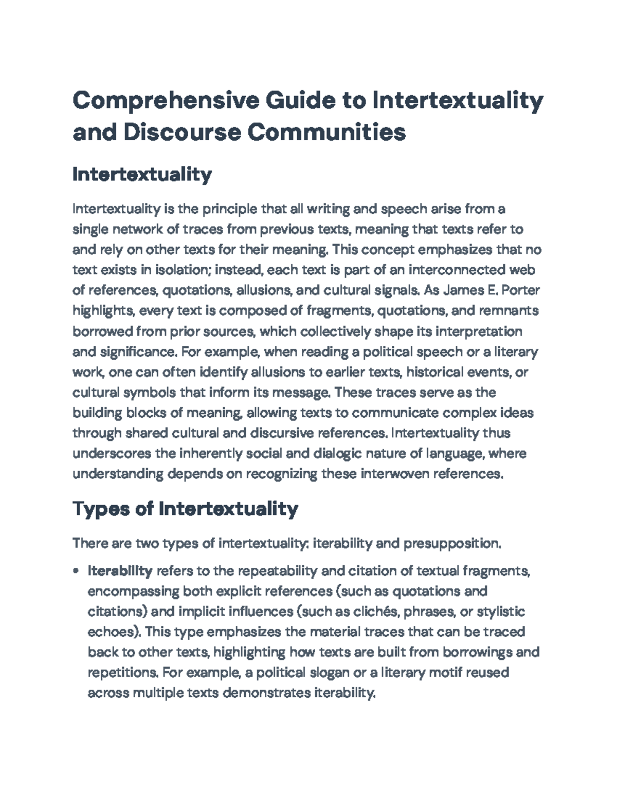 Comprehensive Overview of Intertextuality & Discourse Communities - Studocu