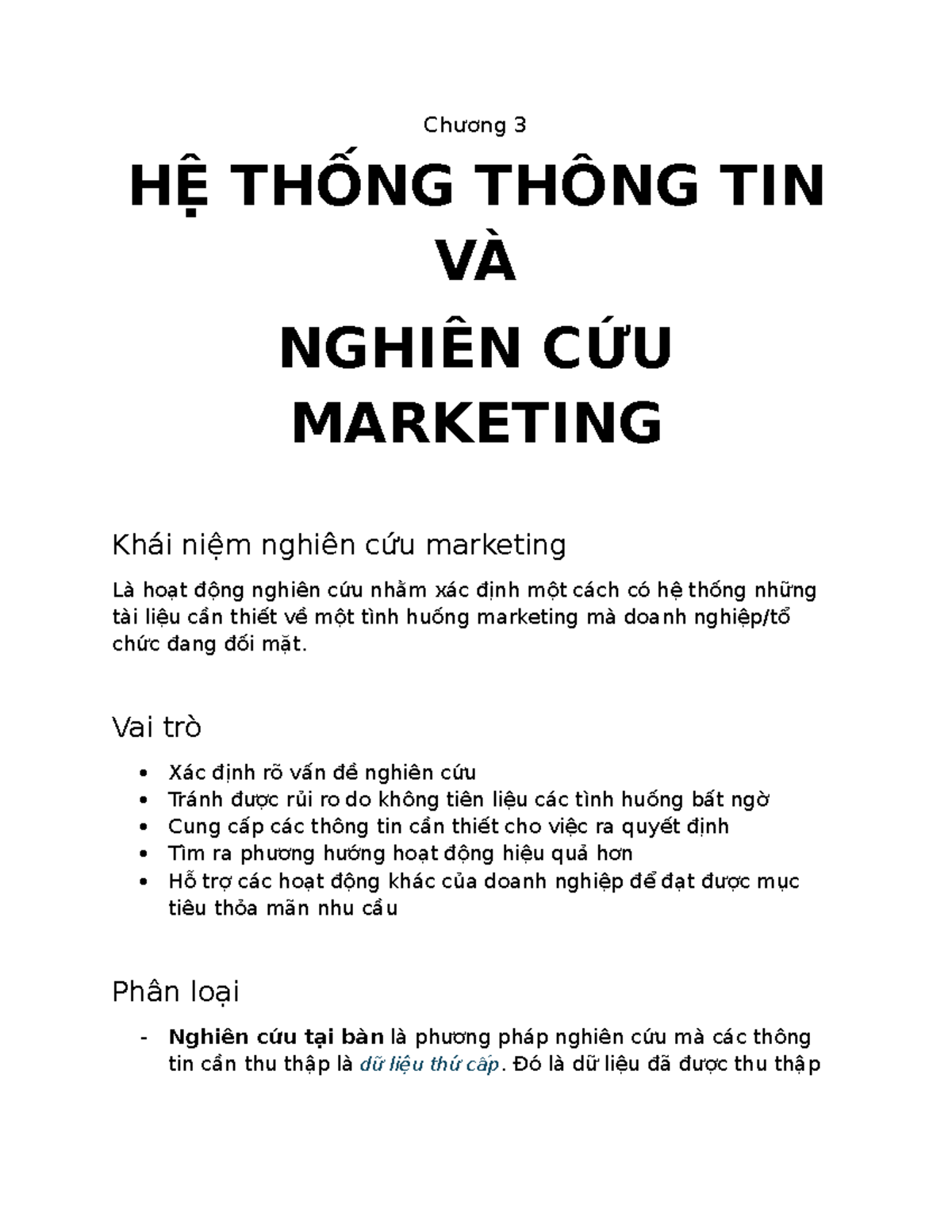 Chương 3 - Bài Tự Học: Hệ Thống Thông Tin & Nghiên Cứu Marketing - Studocu