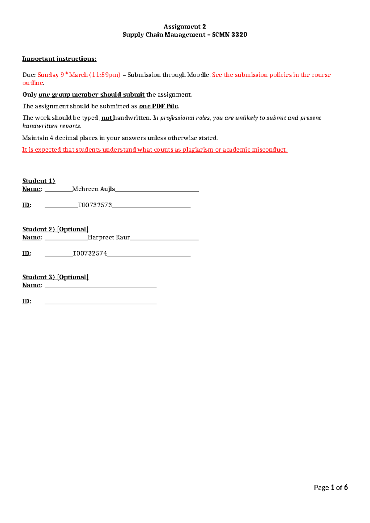 Assignment 2 - Final - Assignment 2 Supply Chain Management – SCMN 3320 ...