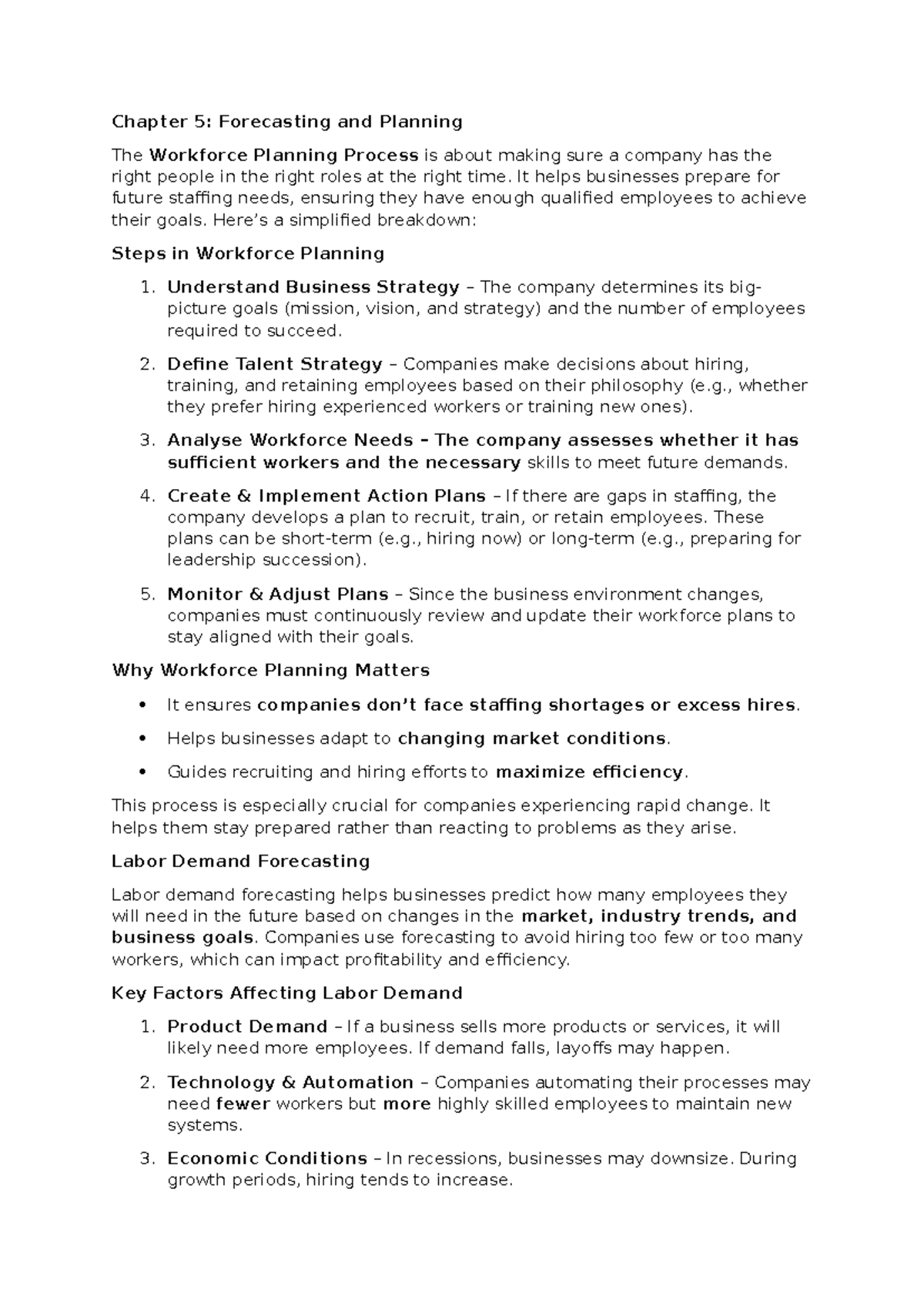 Chapter 5: Workforce Planning and Labor Demand Forecasting - Studocu