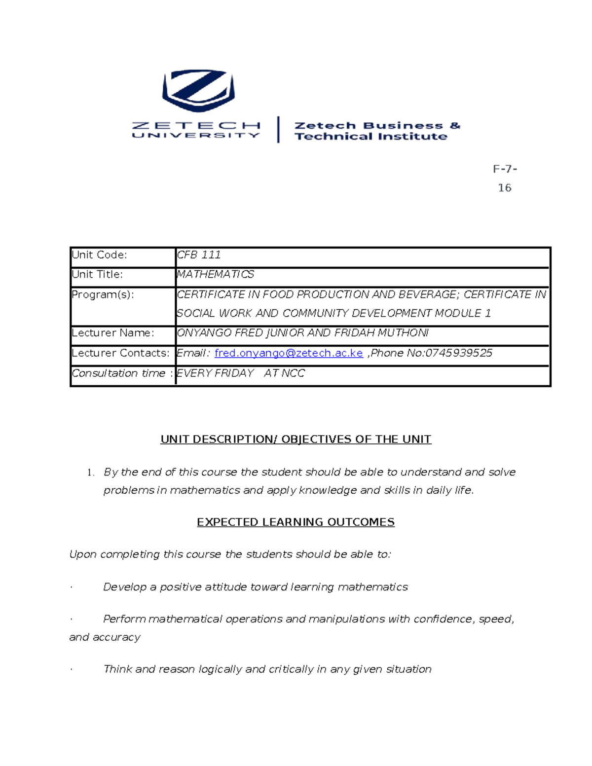 CFB 111 - Mathematics Module 1 Exam Preparation Guide - Studocu