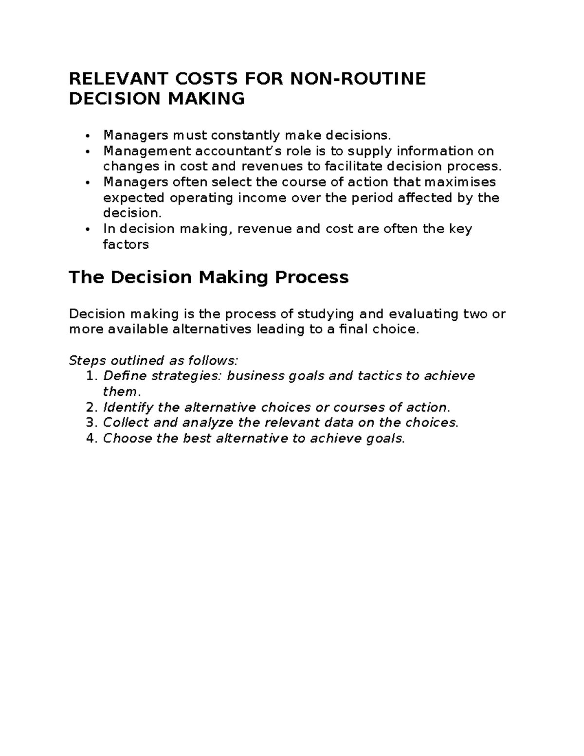 Document - MS Relevant - RELEVANT COSTS FOR NON-ROUTINE DECISION MAKING ...