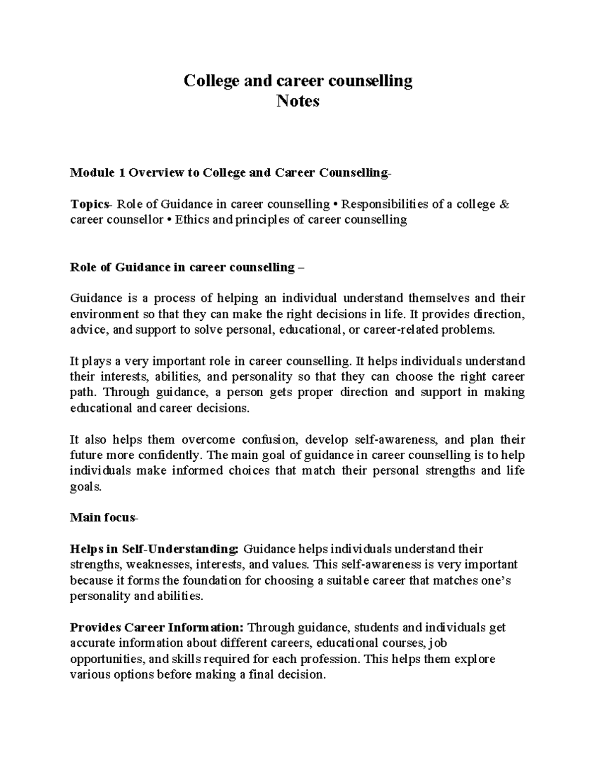 College and Career Counselling Notes: Module 1 Overview and Strategies ...