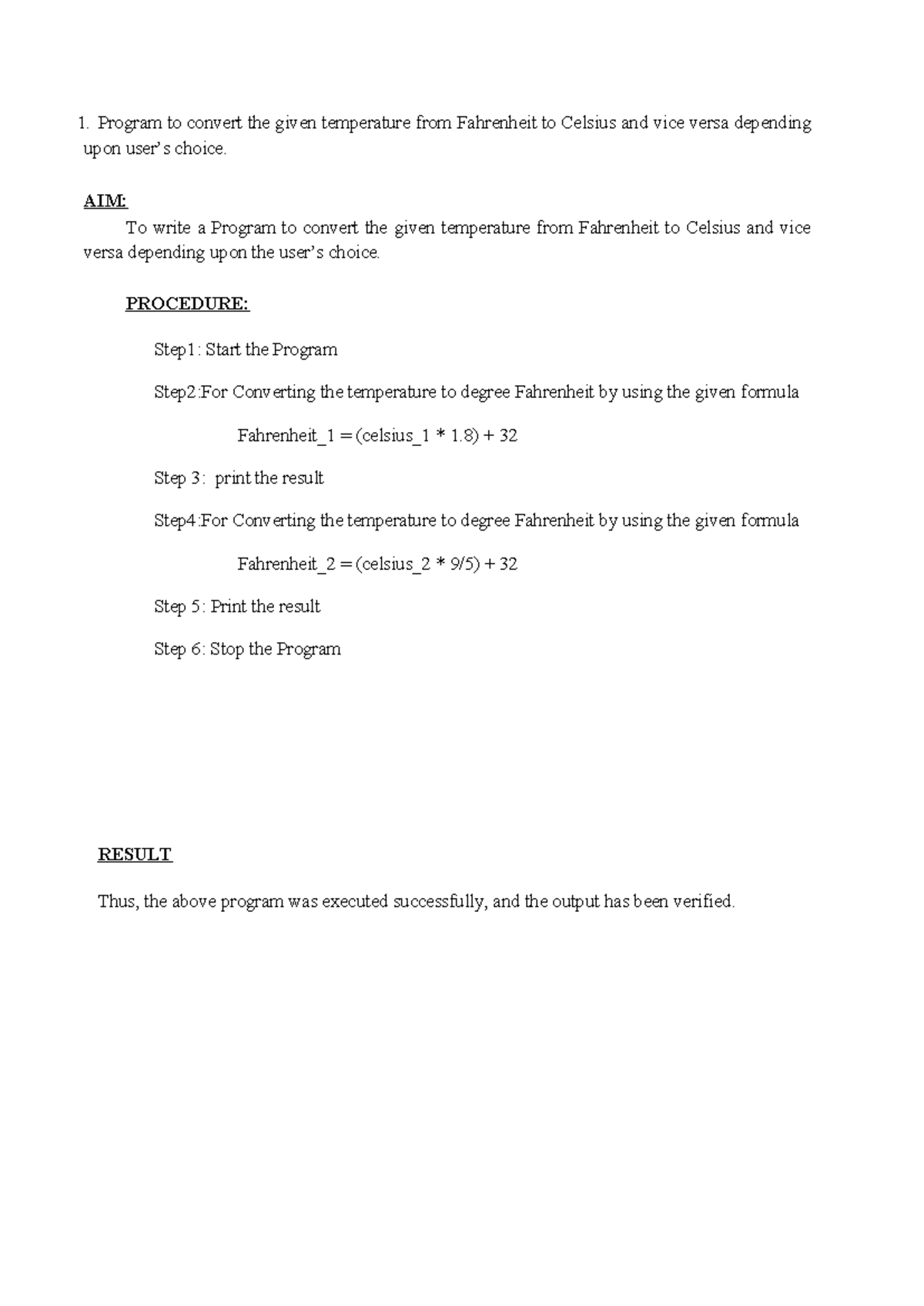Python Lab Procedures: Temperature Conversion, Area Calculation & More ...