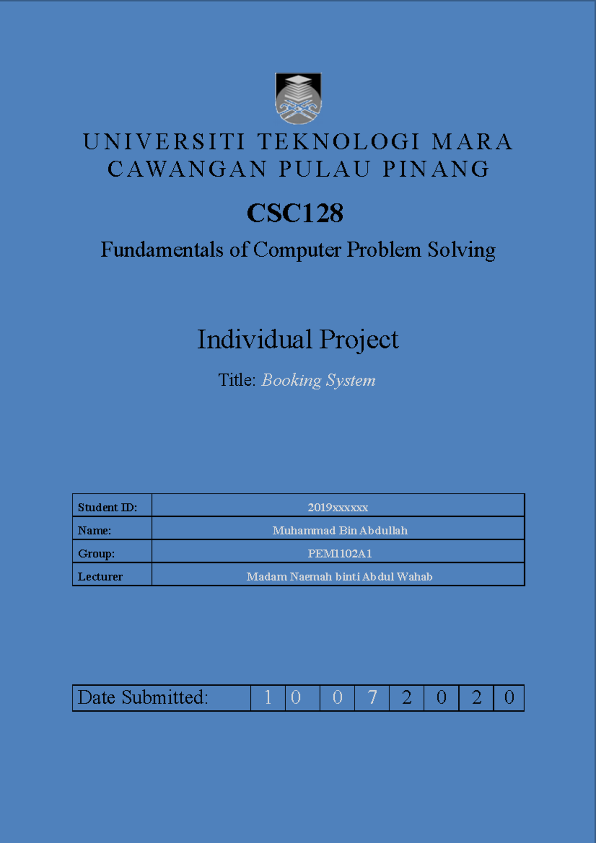 CSC128 Sample Mini Project Final Report - Introduction to c++ - UiTM ...