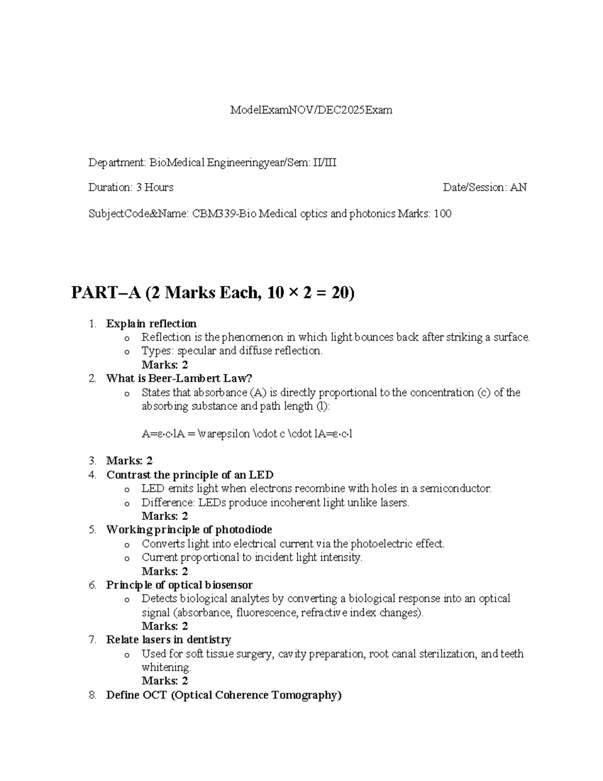 AN Medical Optics and Photonics Study Guide - 3 Hour Exam - Studocu