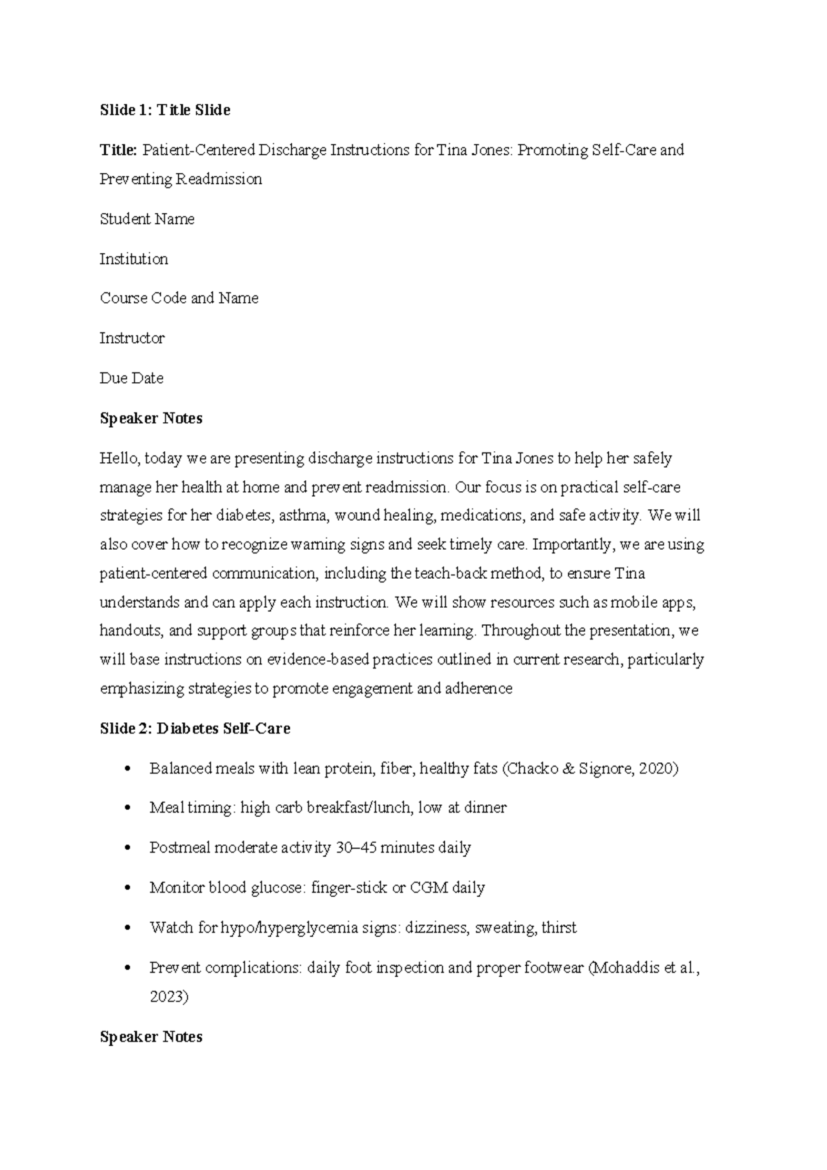 BSN437 Final Project: Discharge Instructions for Tina Jones - Studocu