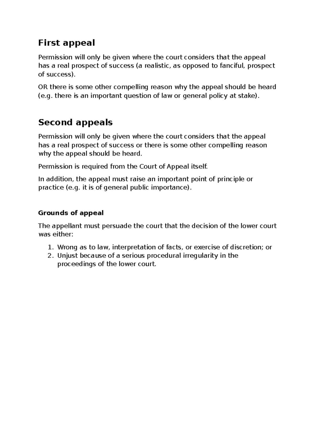 Appeals: Understanding Permission and Grounds for Success - Studocu