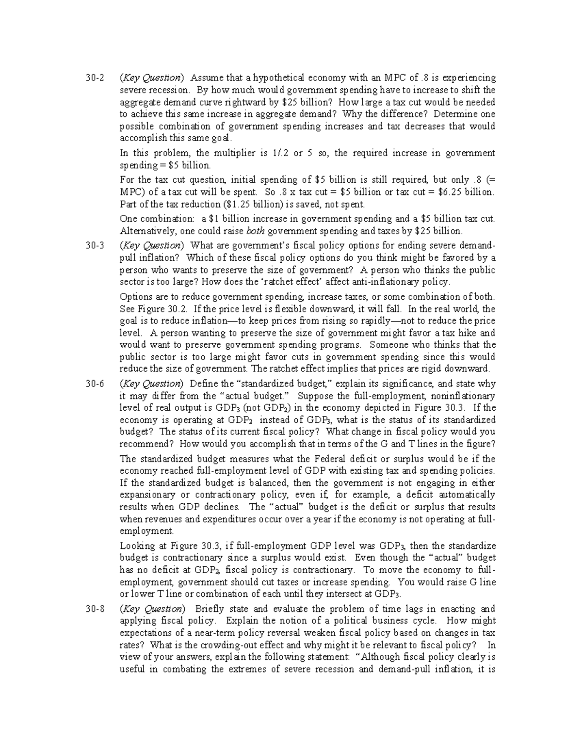18e Key Question Answers on Fiscal Policy and Public Debt (Ch 30) - Studocu