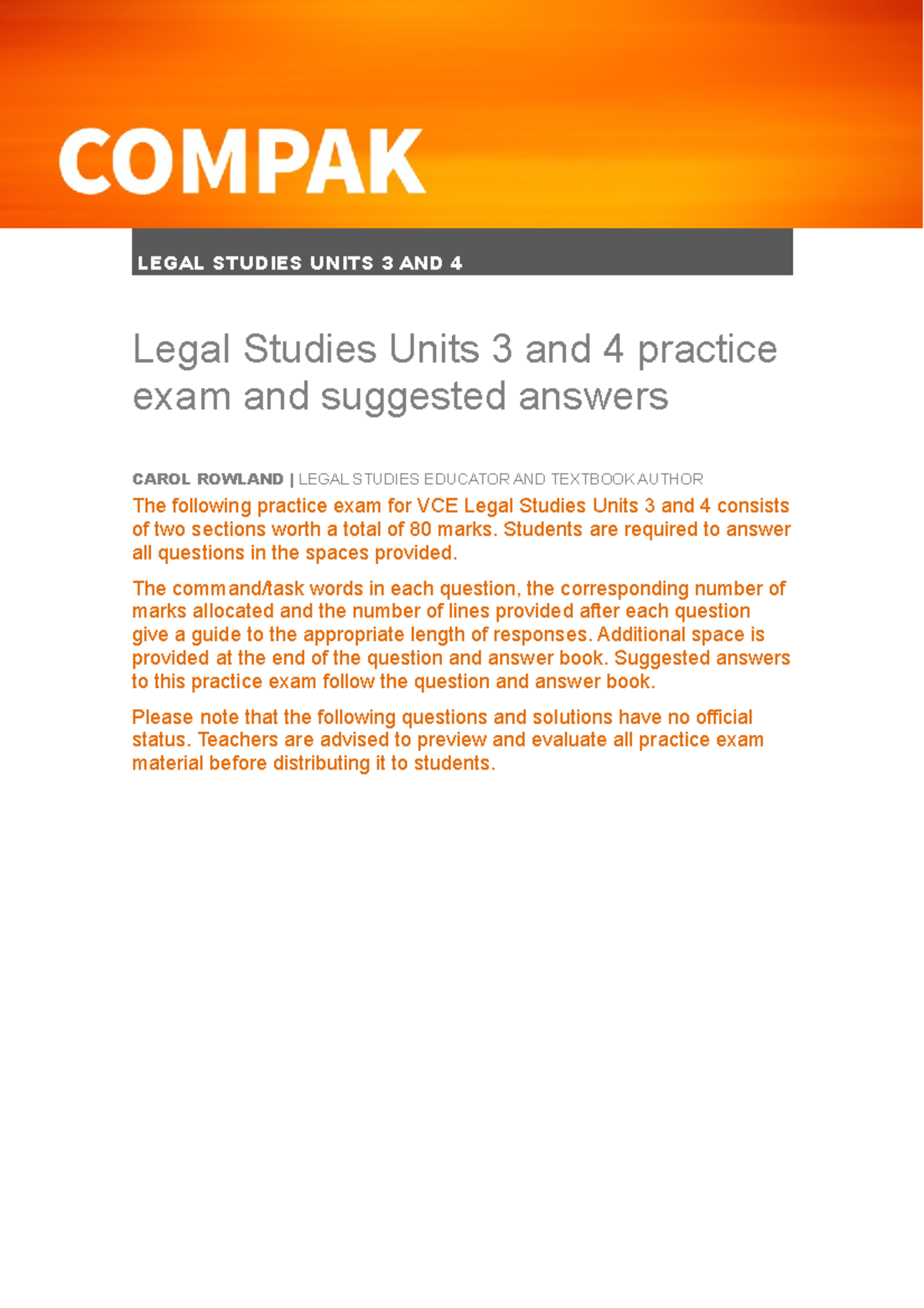 Practice Exam for Legal Studies Units 3 & 4: 2023 Edition - Studocu