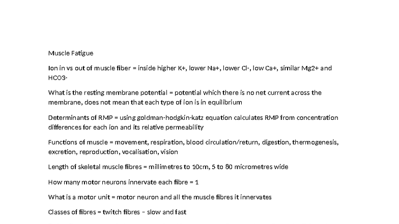 Muscle Fatigue (BIO 101) Flash Cards: Mechanisms & Effects - Studocu