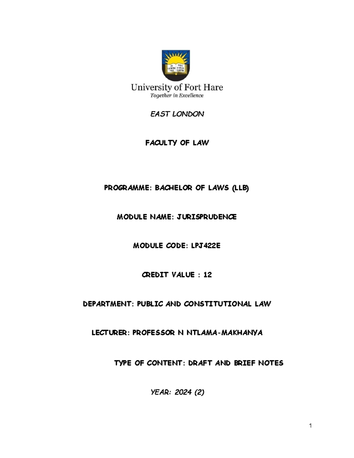 Jurisprudence Draft Notes LPJ422E - Understanding Legal Theories - Studocu