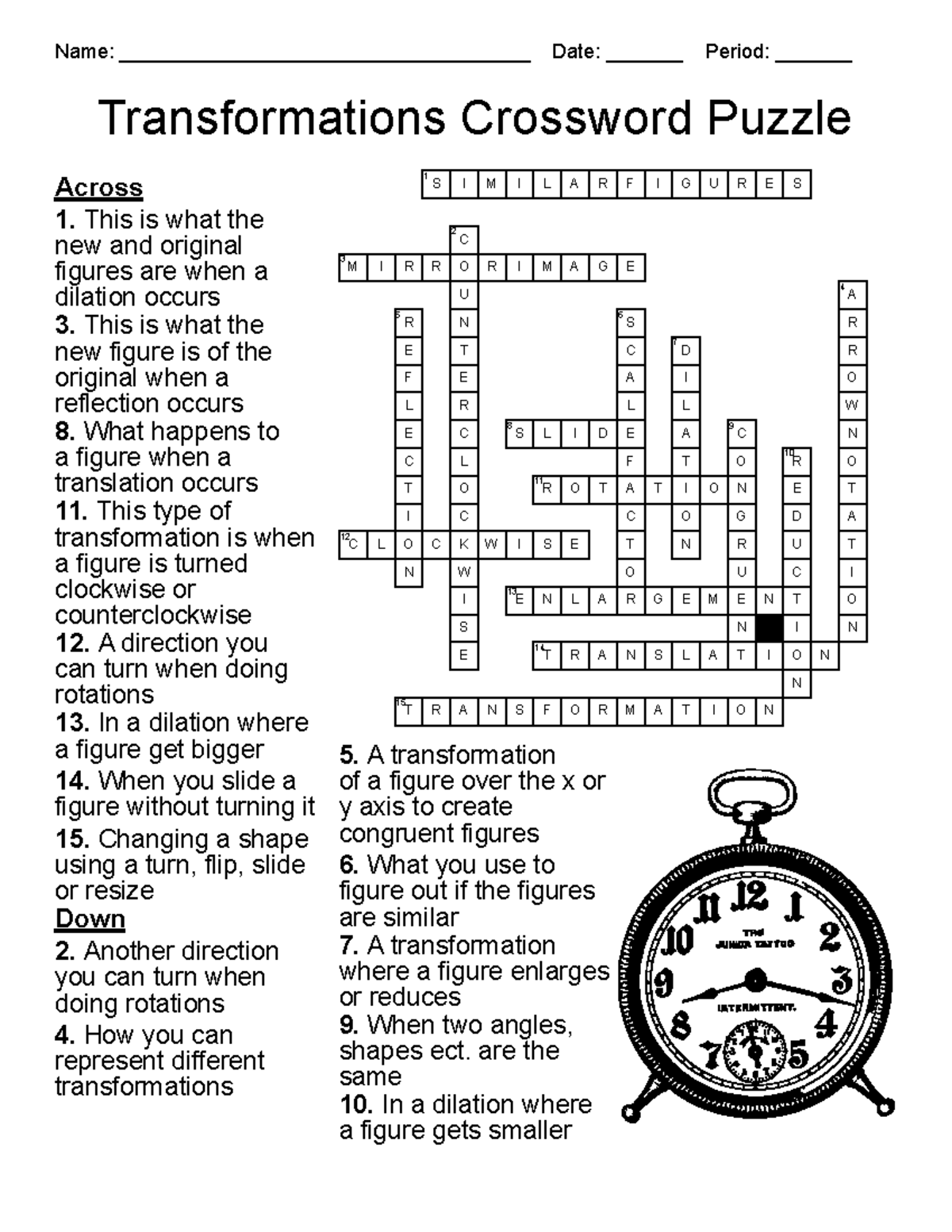 Transformations Crossword Puzzle Answer Key (Math 101) - Studocu