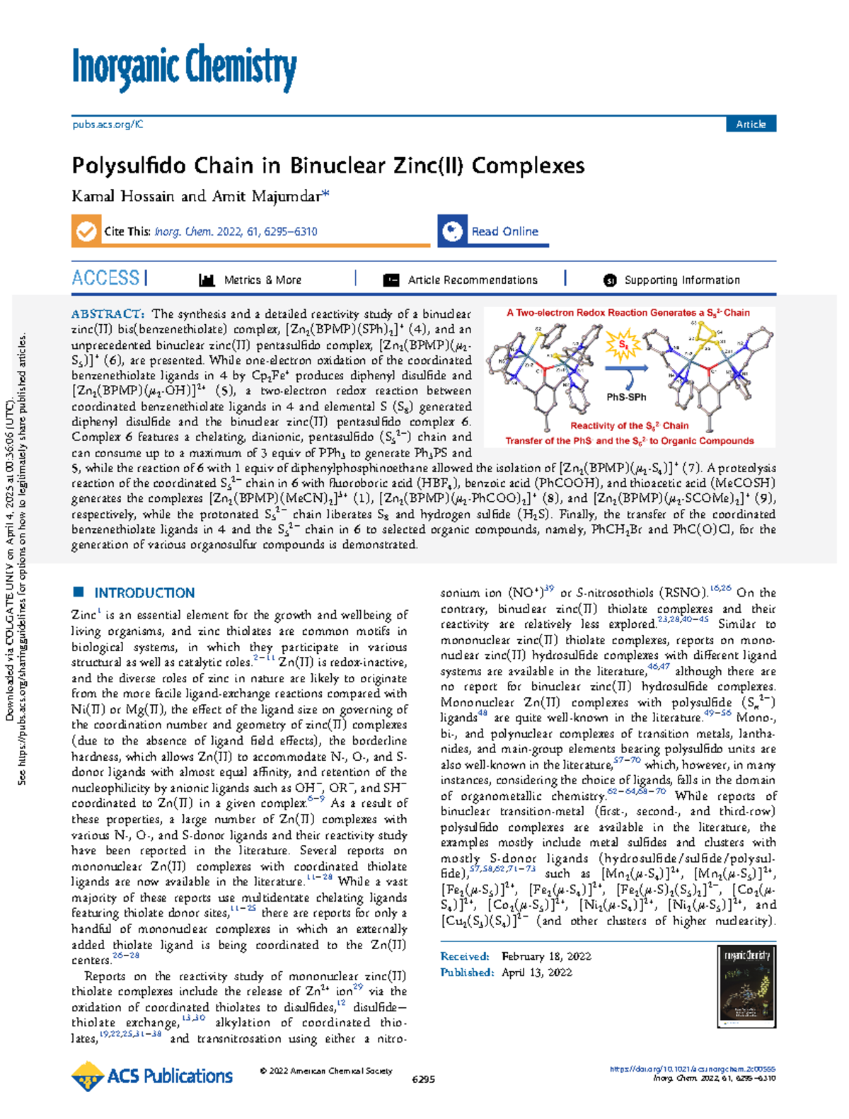 Synthesis and Reactivity of Binuclear Zinc(II) Complexes - ACS Inorg ...